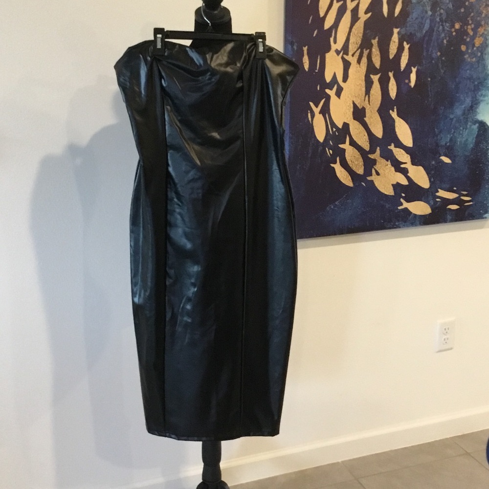 Black Strapless Faux Leather Dress